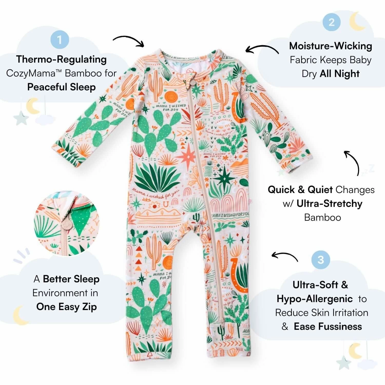 Desert Cactus Vibes | Bamboo Footless Onesie Romper | "Mama, I Wished for You"