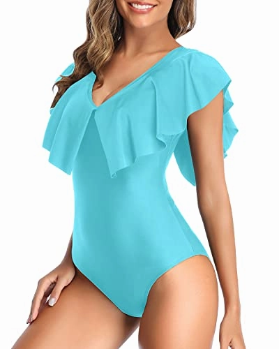 Elegant Glamorous One Piece Swimsuit For Women-Aqua