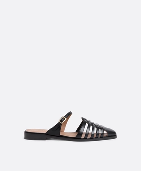 Eleonora Black Leather Flat Mules