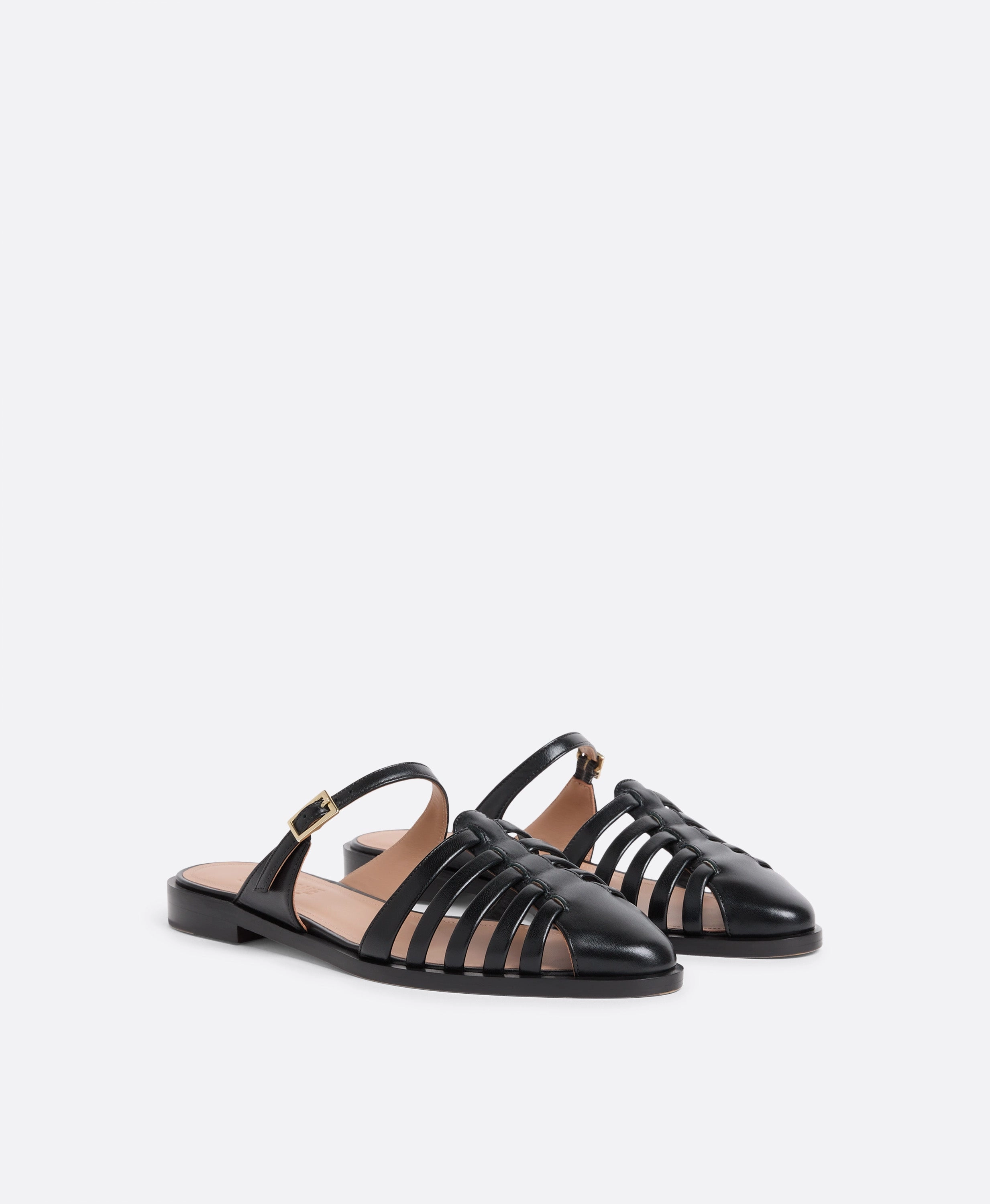 Eleonora Black Leather Flat Mules