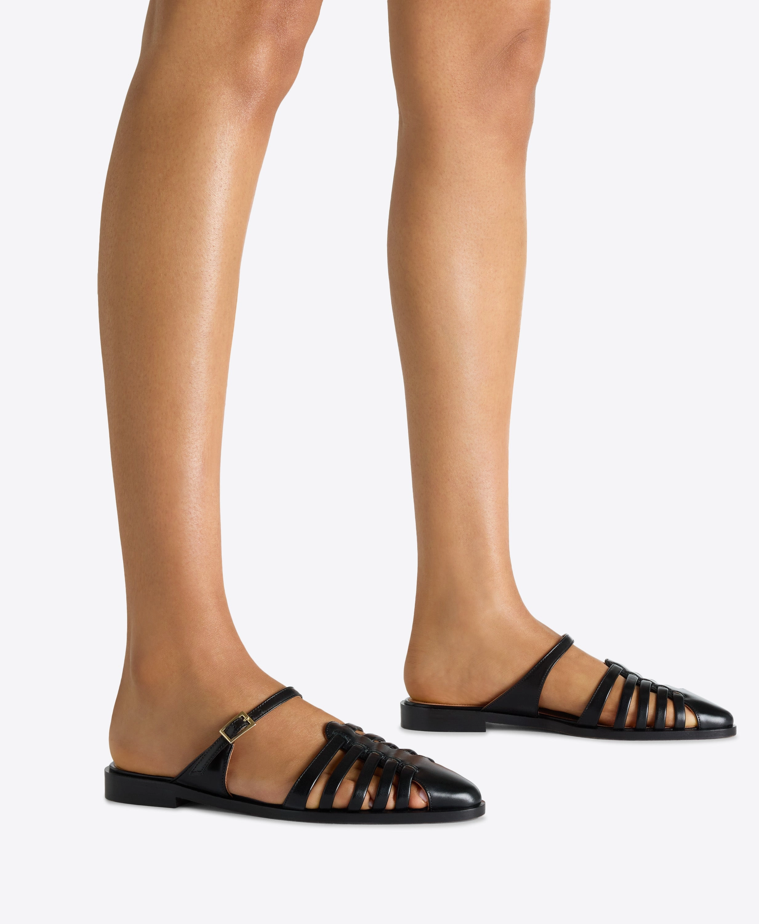 Eleonora Black Leather Flat Mules