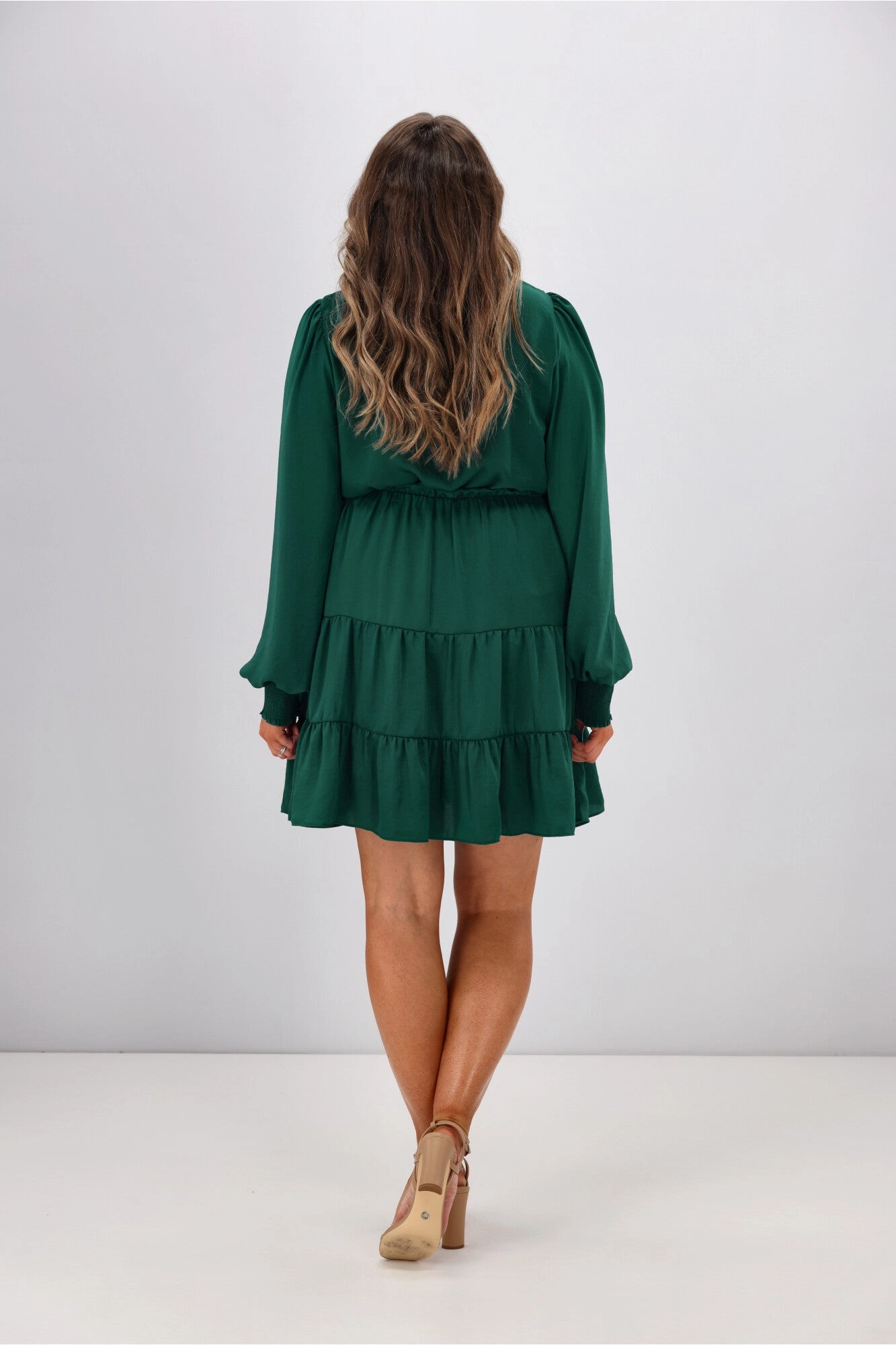 Gloss by Shine On Mandy Long Sleeve Tiered Dress Jade