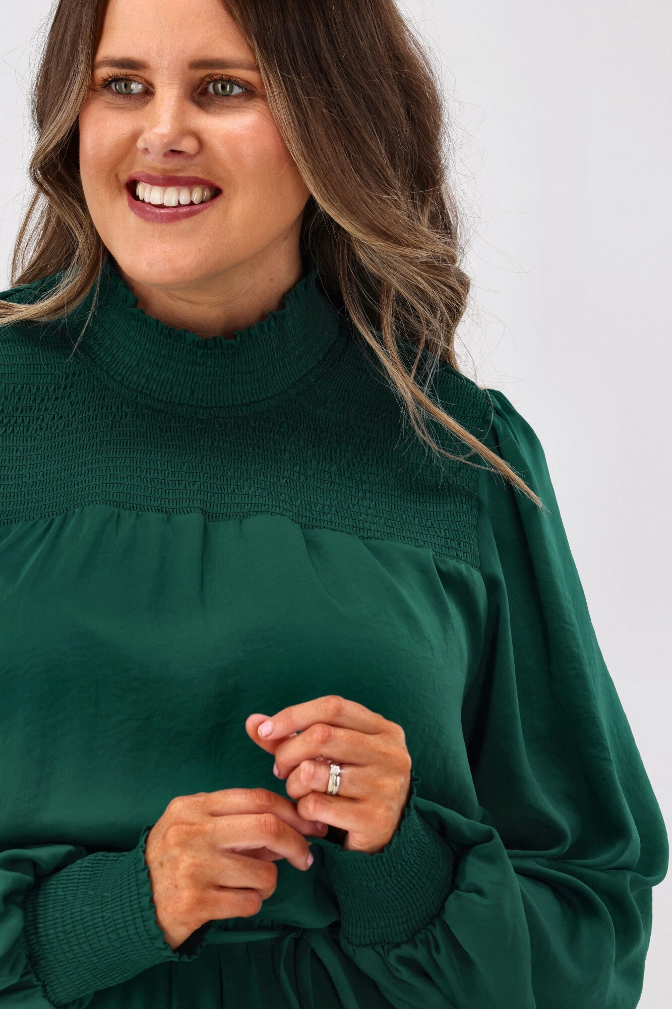 Gloss by Shine On Mandy Long Sleeve Tiered Dress Jade
