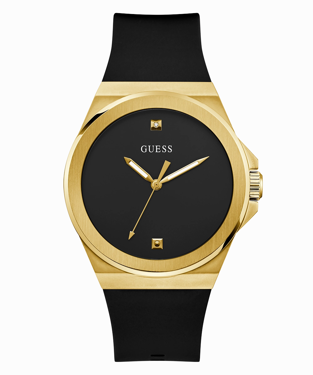 GUESS Mens Black Gold Tone Analog Watch