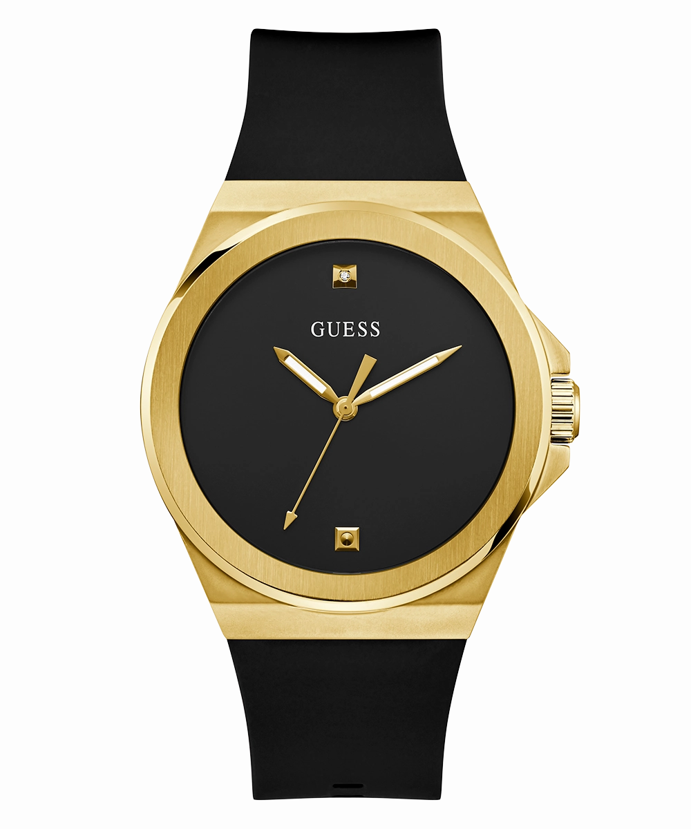 GUESS Mens Black Gold Tone Analog Watch