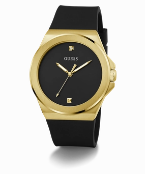 GUESS Mens Black Gold Tone Analog Watch