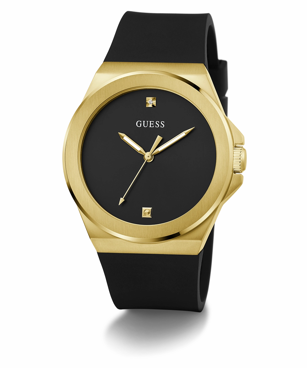 GUESS Mens Black Gold Tone Analog Watch