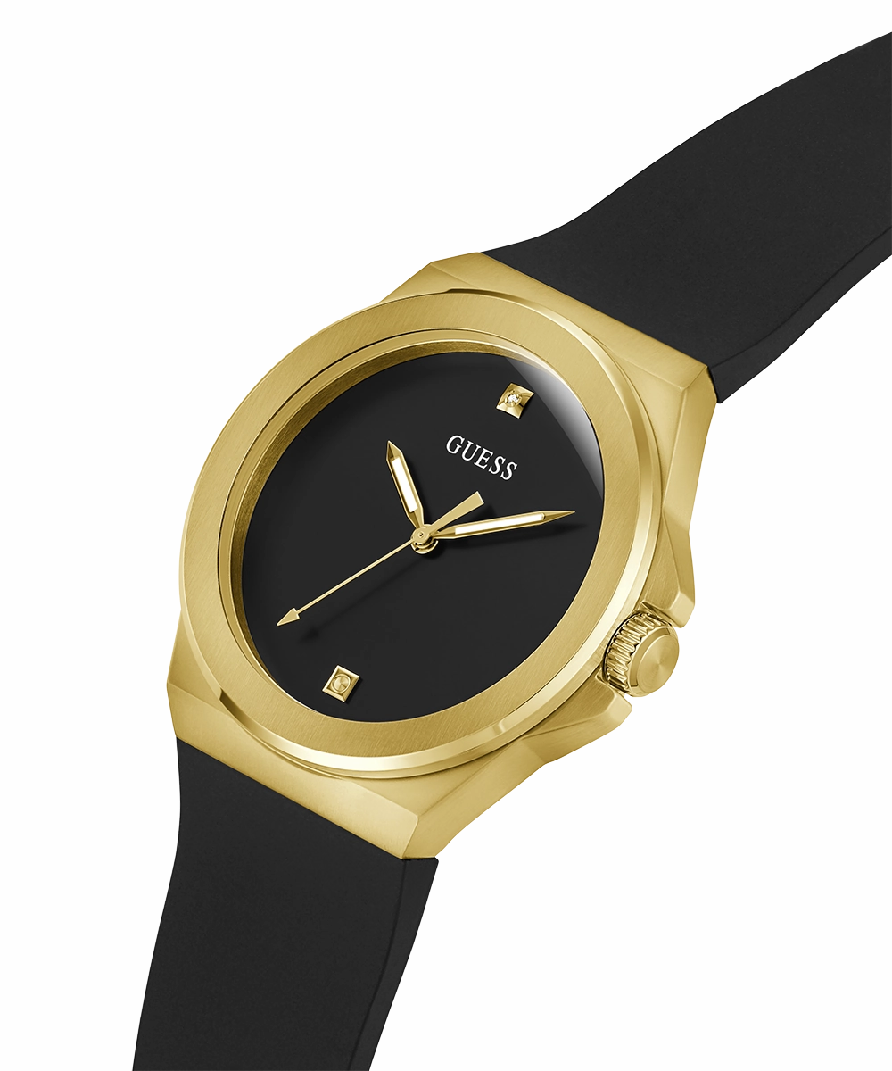 GUESS Mens Black Gold Tone Analog Watch