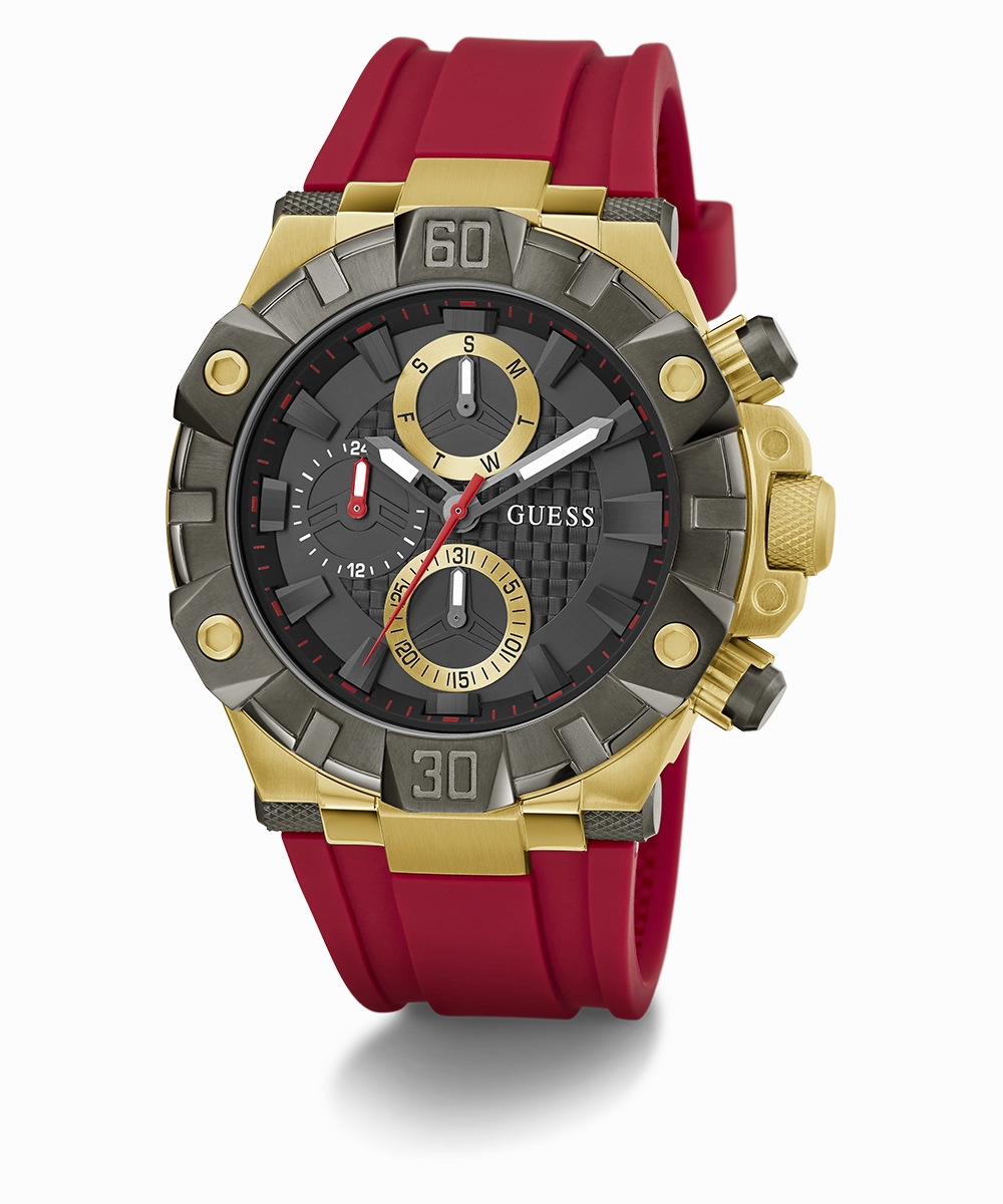 GUESS Mens Red 2-Tone Multi-function Watch