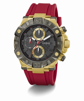 GUESS Mens Red 2-Tone Multi-function Watch