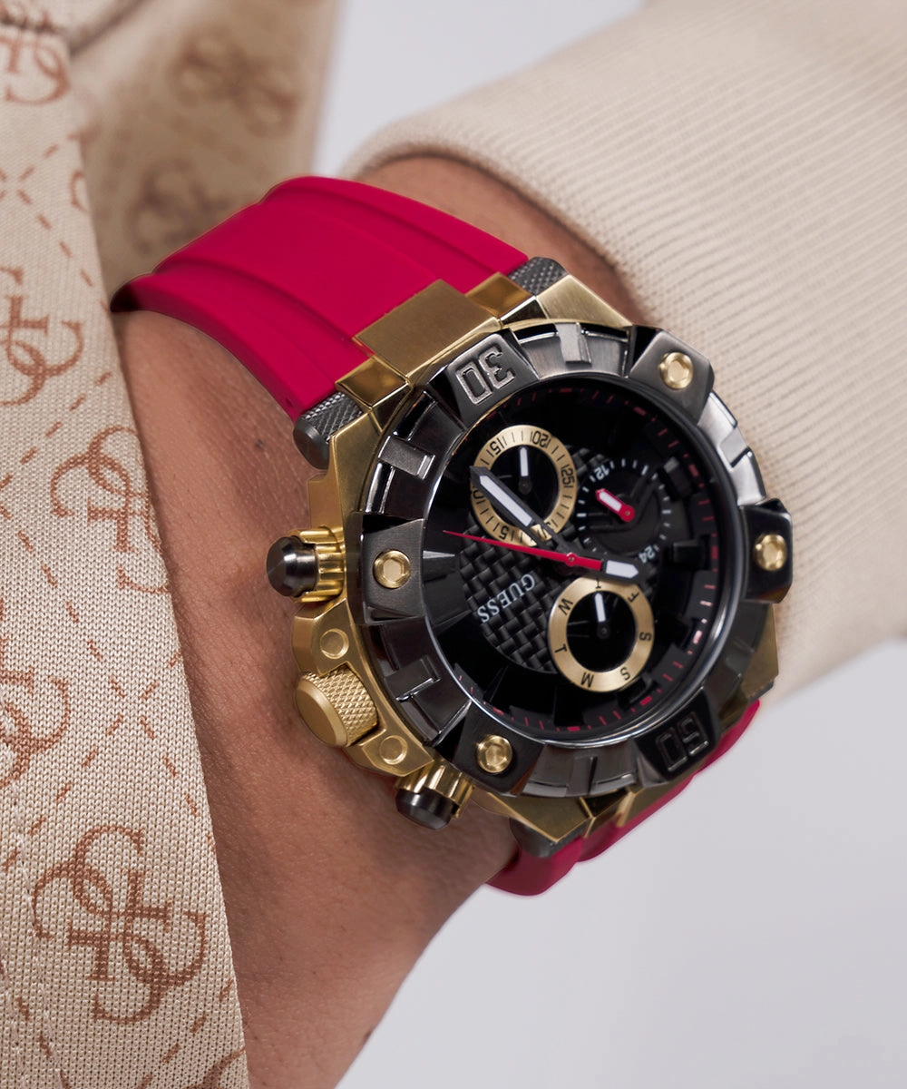 GUESS Mens Red 2-Tone Multi-function Watch