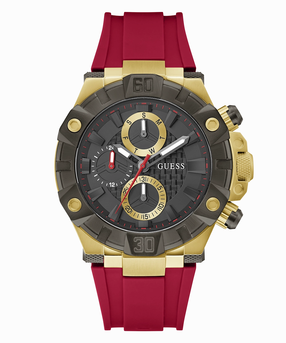 GUESS Mens Red 2-Tone Multi-function Watch