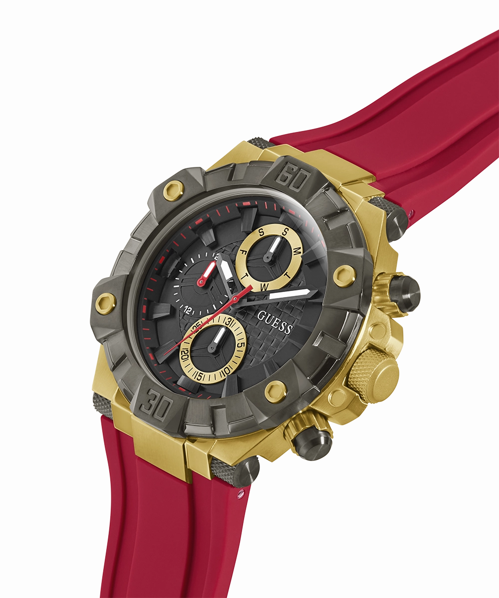GUESS Mens Red 2-Tone Multi-function Watch