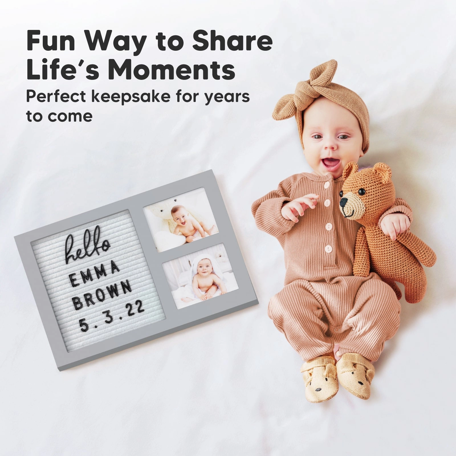 Heartfelt Picture Frame with Felt Letterboard (Cloud Gray)