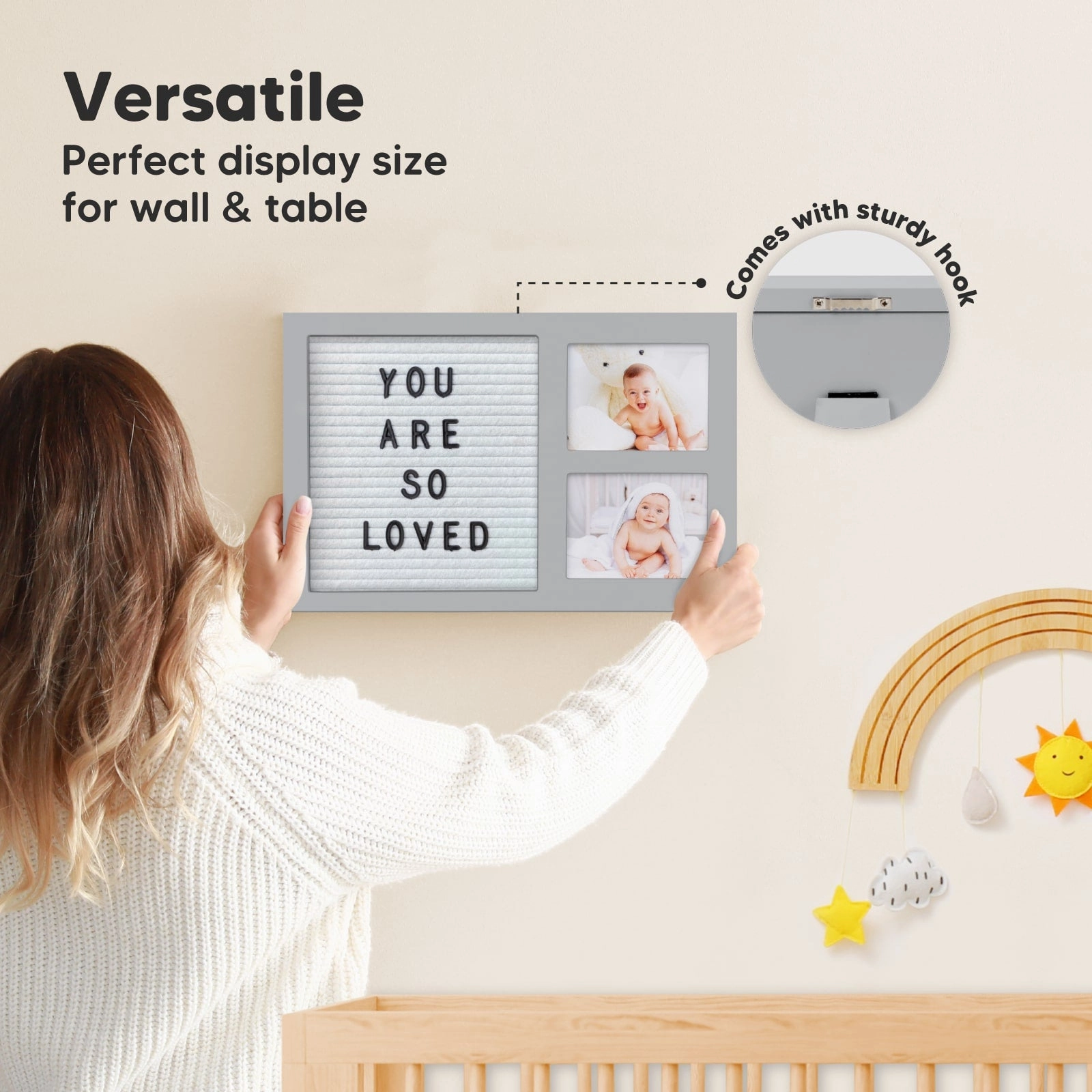 Heartfelt Picture Frame with Felt Letterboard (Cloud Gray)