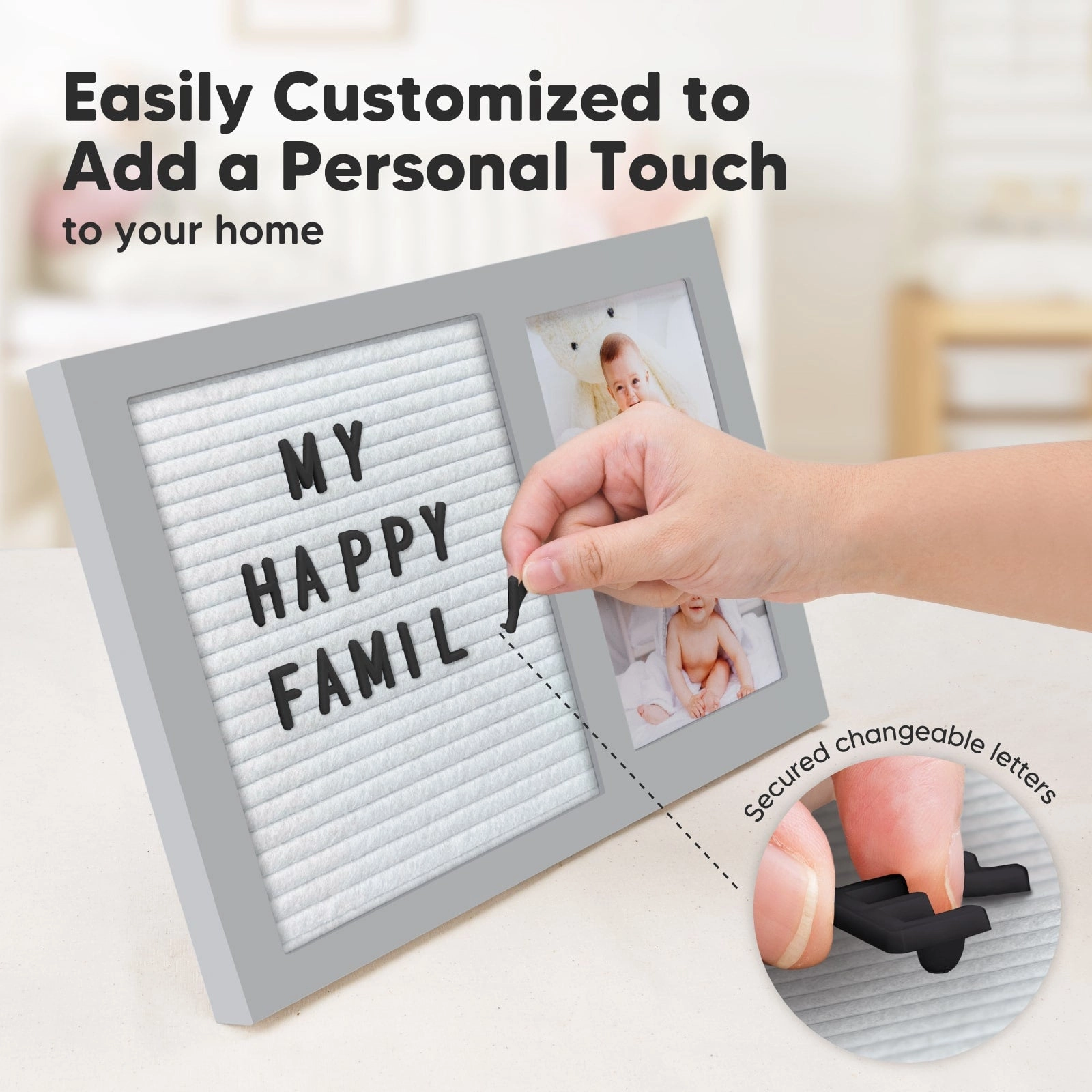 Heartfelt Picture Frame with Felt Letterboard (Cloud Gray)