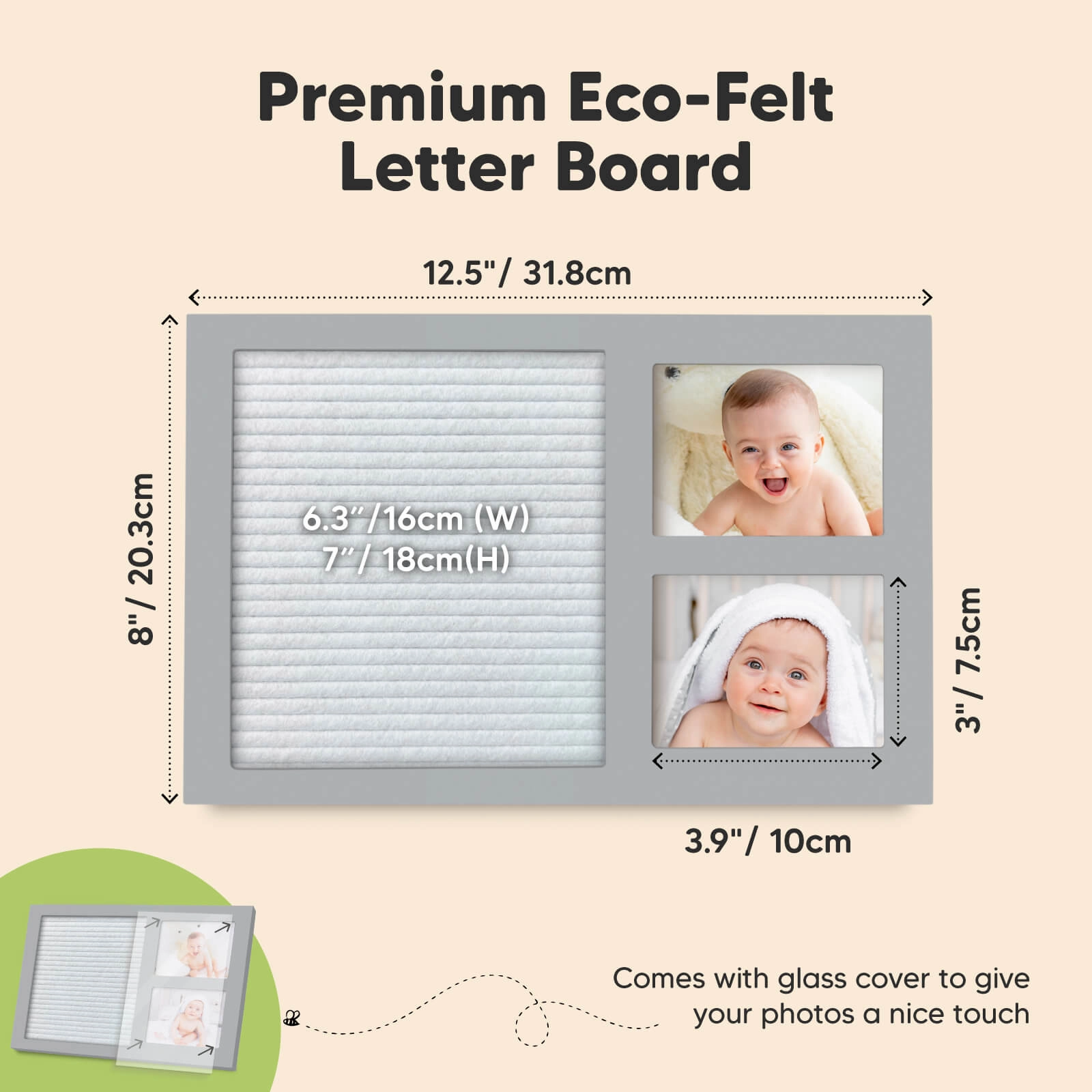 Heartfelt Picture Frame with Felt Letterboard (Cloud Gray)