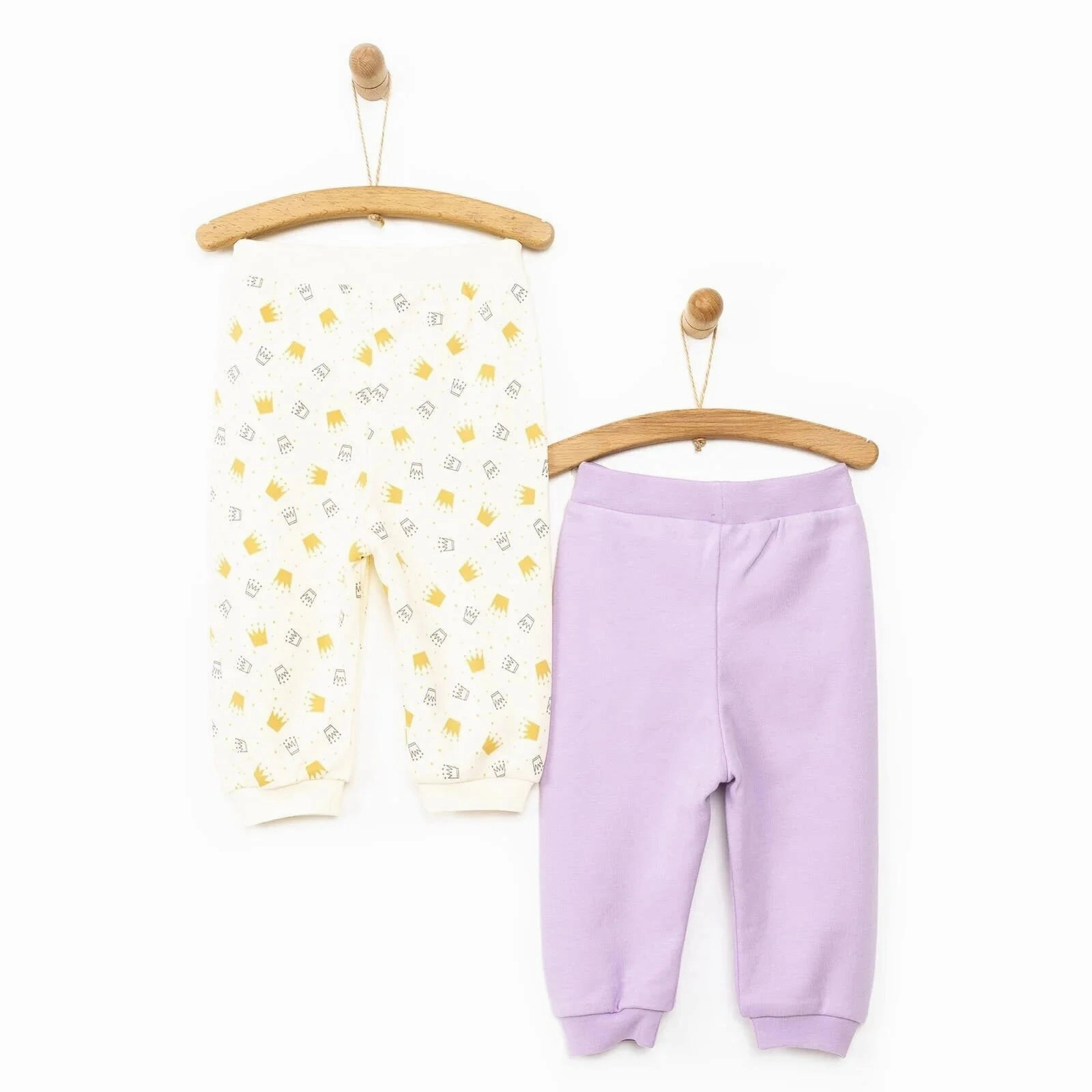 HelloBaby Basic Baby Girl Crown Printed Footless Bottom 2 pcs - Lilac