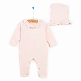 HelloBaby Newborn Knit Ruffled Jumpsuit - Salmon