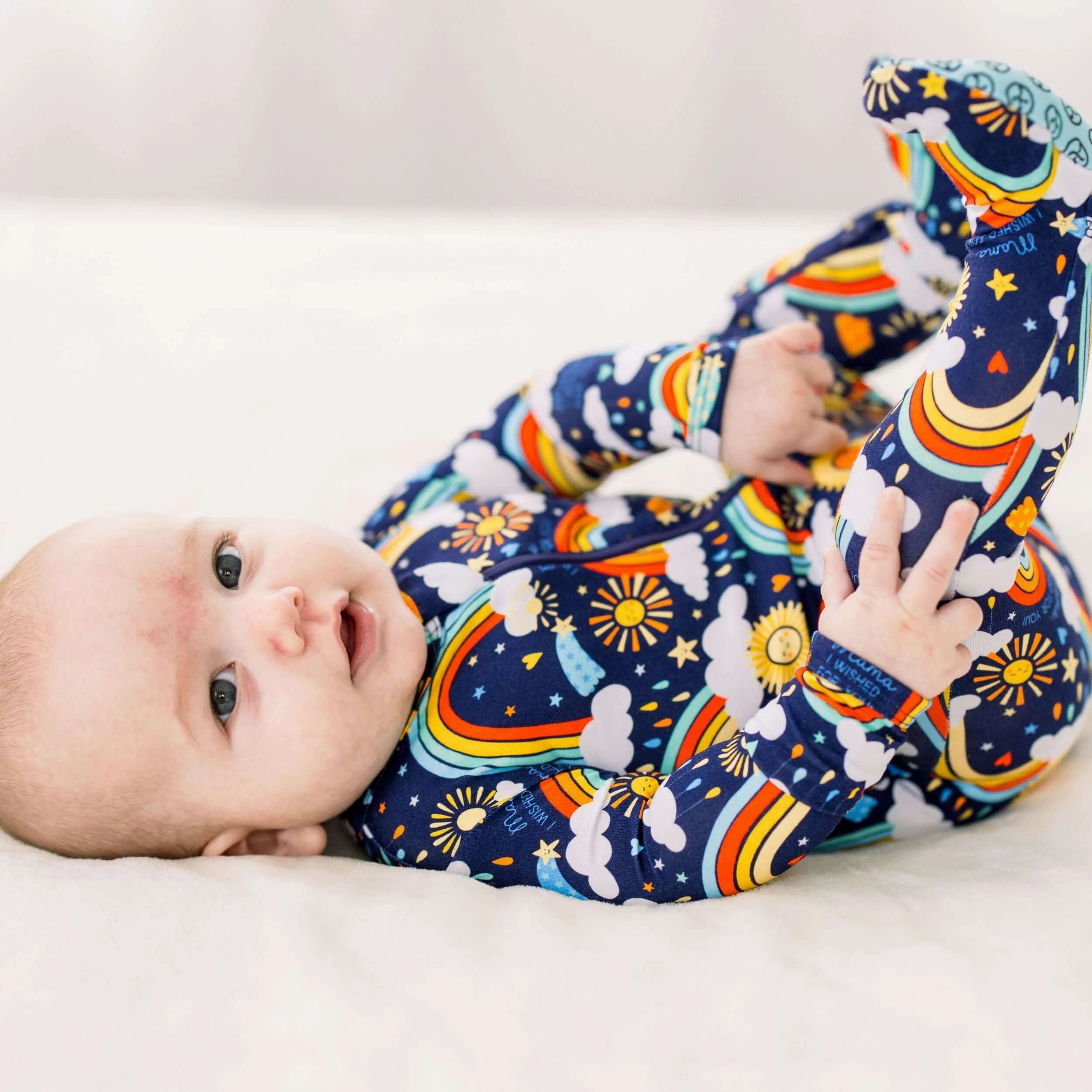 Here Comes the Sunshine (Blue) | Bamboo Footie Onesie Sleeper
