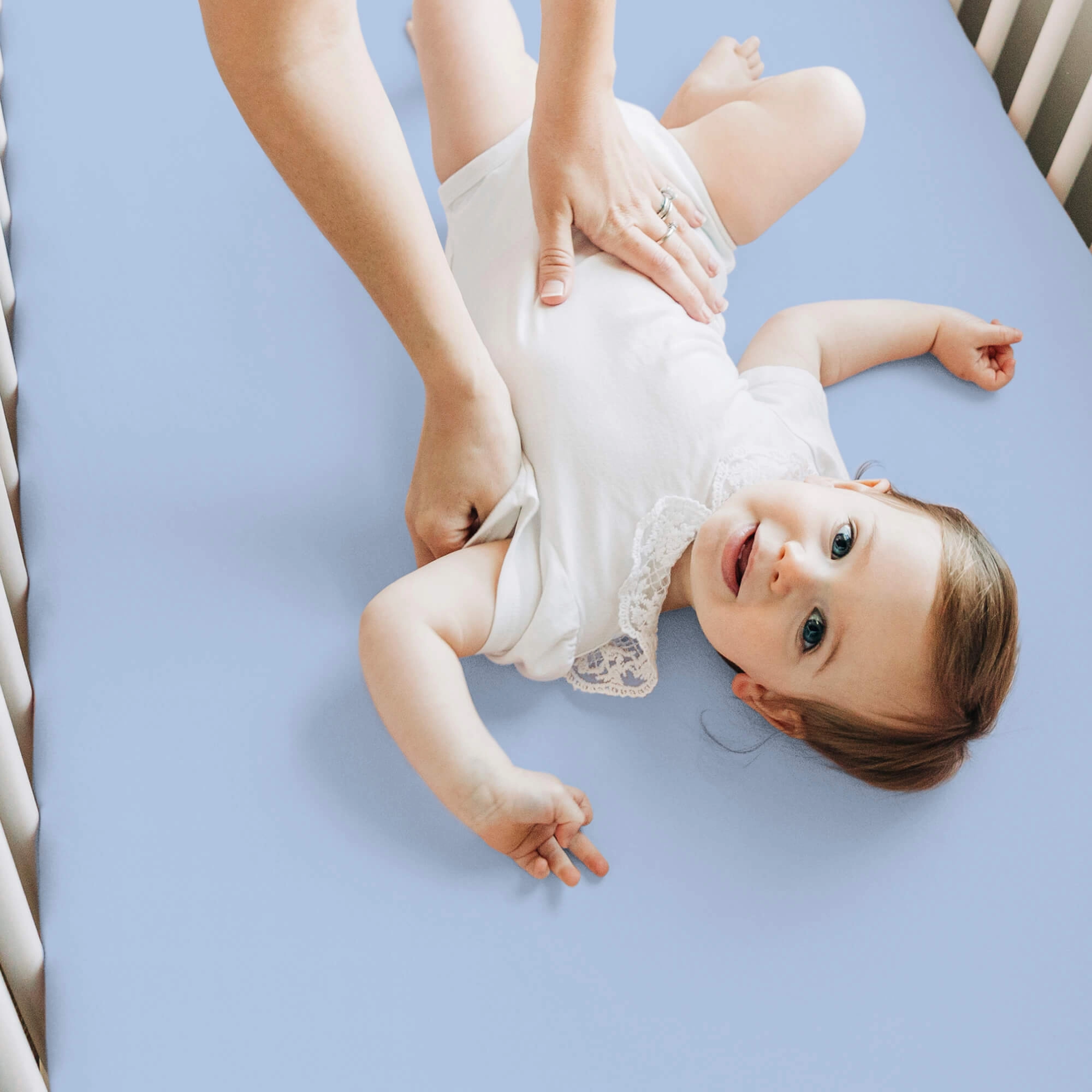 Isla Fitted Crib Sheets (Blue Flax)