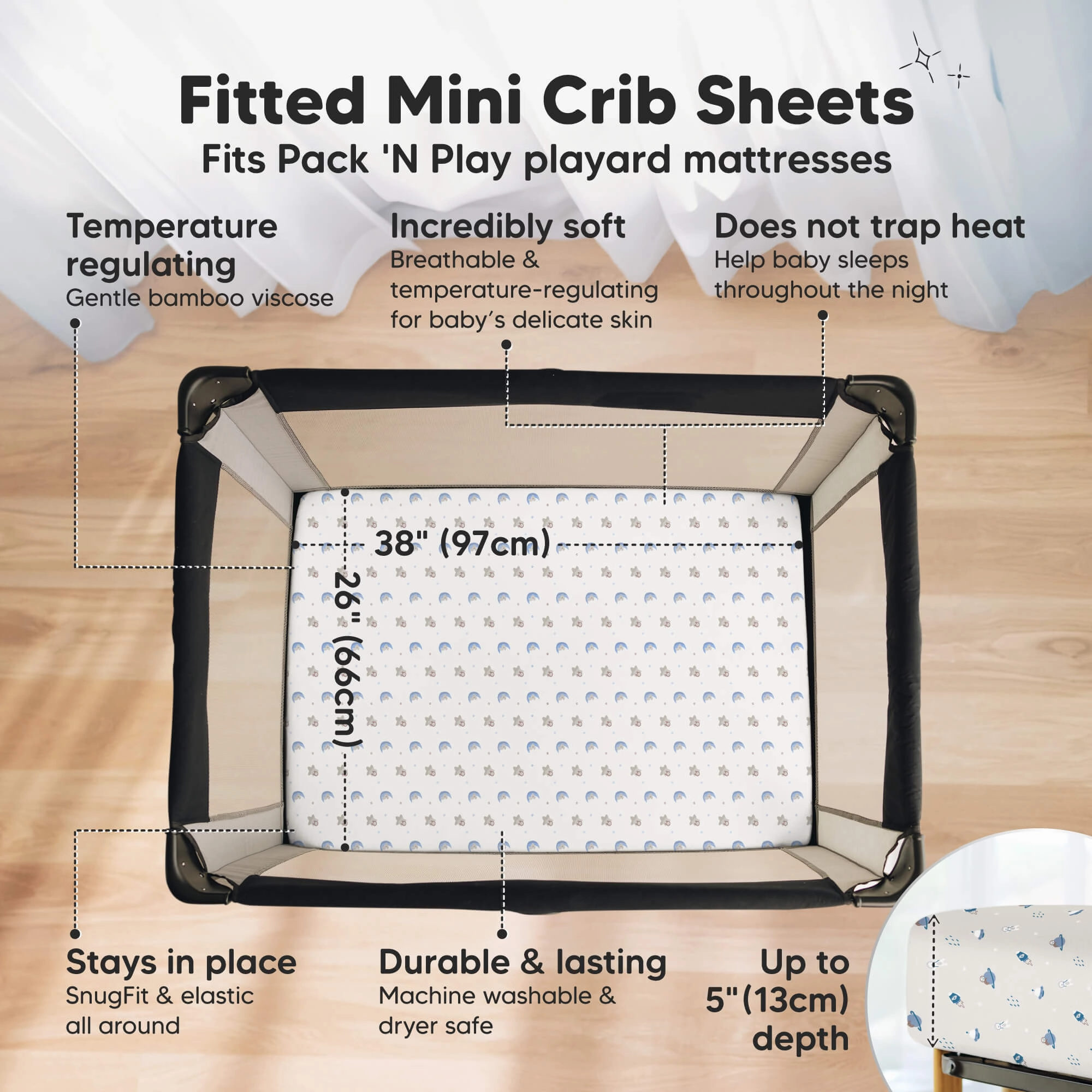 Isla Fitted Mini Crib Sheets (Cosmo)
