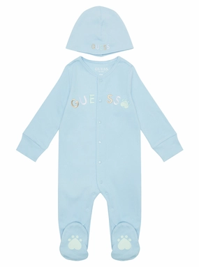 Light Blue Stretch Overall with Hat (0-12M)