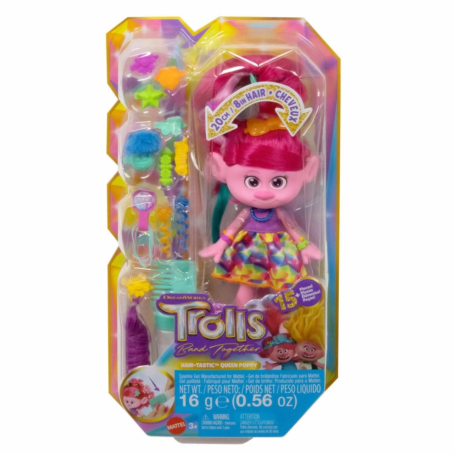 Mattel Dream Works Trolls Band Together Hair-tastic Queen Poppy Fashion Doll & 15  Hairstyling Accessories, Ages 3 