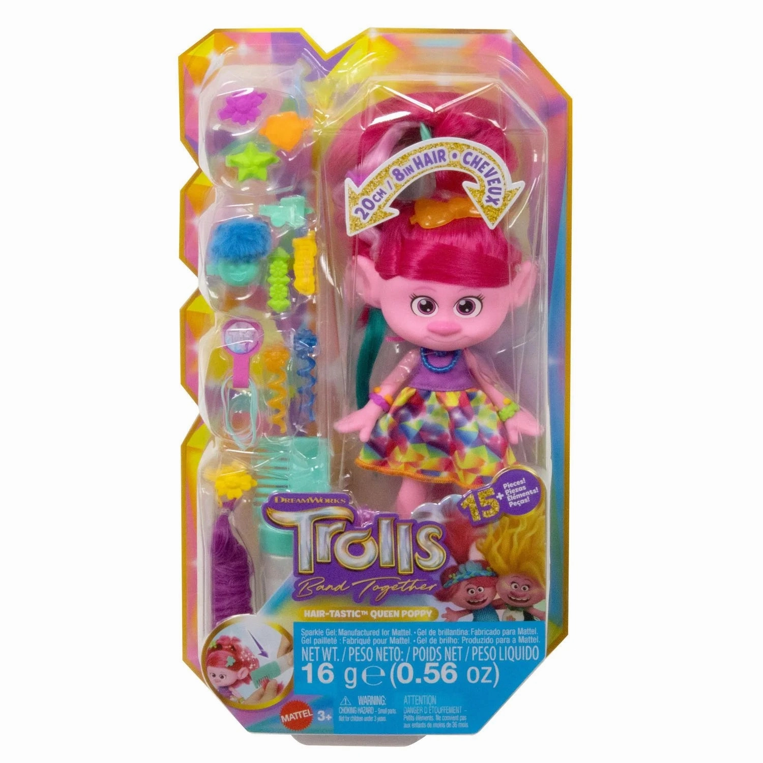 Mattel Dream Works Trolls Band Together Hair-tastic Queen Poppy Fashion Doll & 15  Hairstyling Accessories, Ages 3 