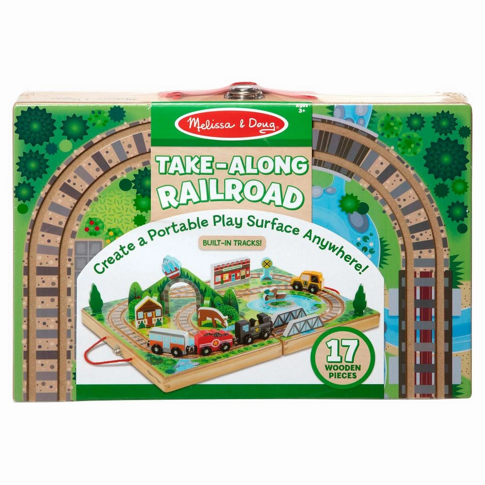 Melissa & Doug 30140 17 Piece Wooden Take-Along Tabletop Railroad Set