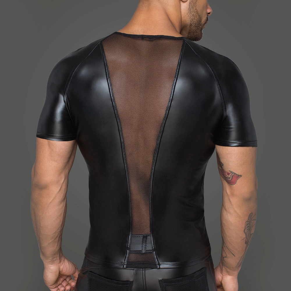 Noir Handmade Powerwetlook T-Shirt With Net Inserts