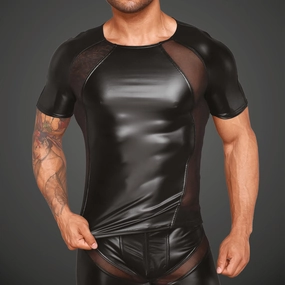 Noir Handmade Powerwetlook T-Shirt With Net Inserts