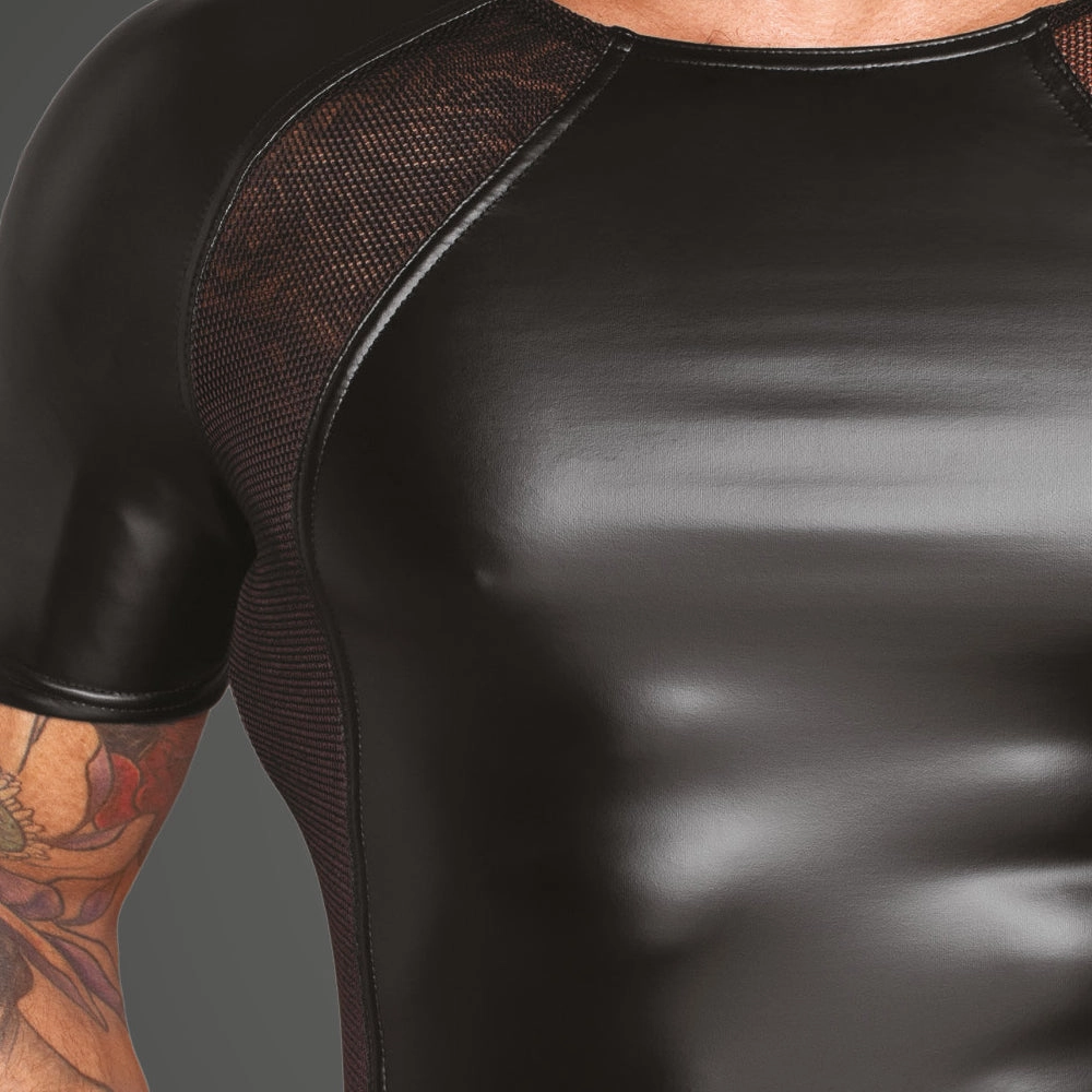 Noir Handmade Powerwetlook T-Shirt With Net Inserts
