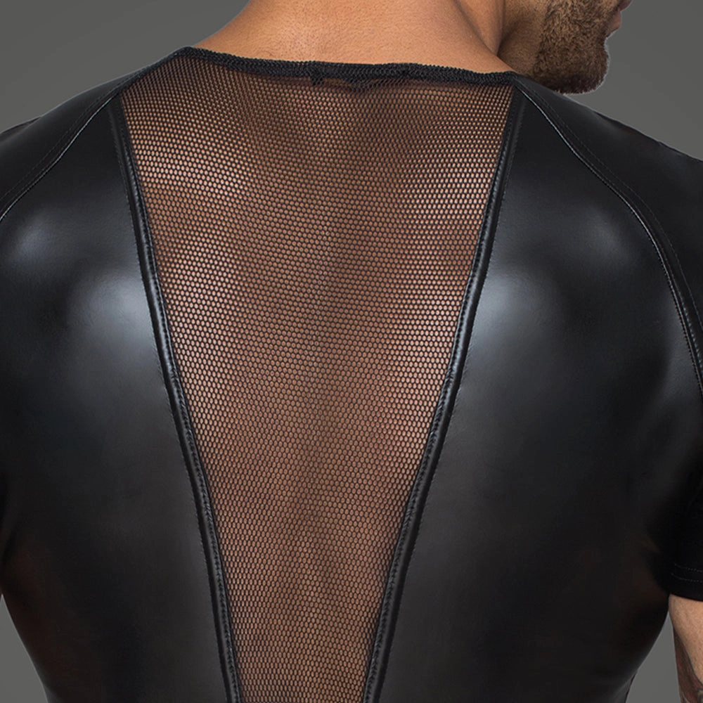 Noir Handmade Powerwetlook T-Shirt With Net Inserts