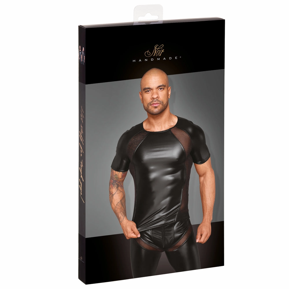 Noir Handmade Powerwetlook T-Shirt With Net Inserts