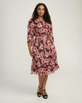 Plus Size Floral Print Elastic Waist Dress- Sale