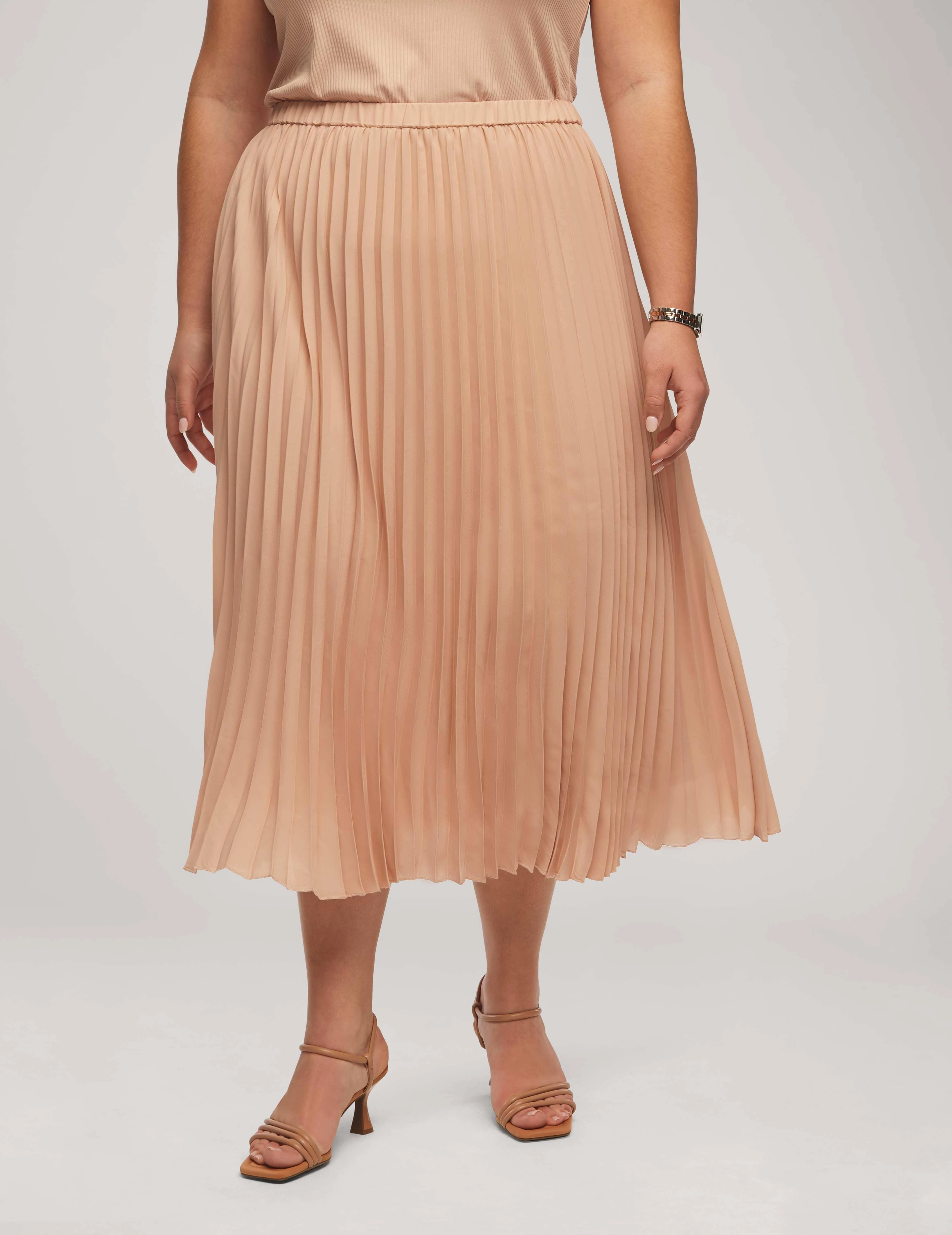 Plus Size Solid Pull On Pleated Skirt- Sale