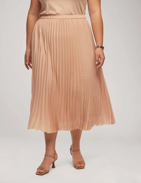 Plus Size Solid Pull On Pleated Skirt- Sale