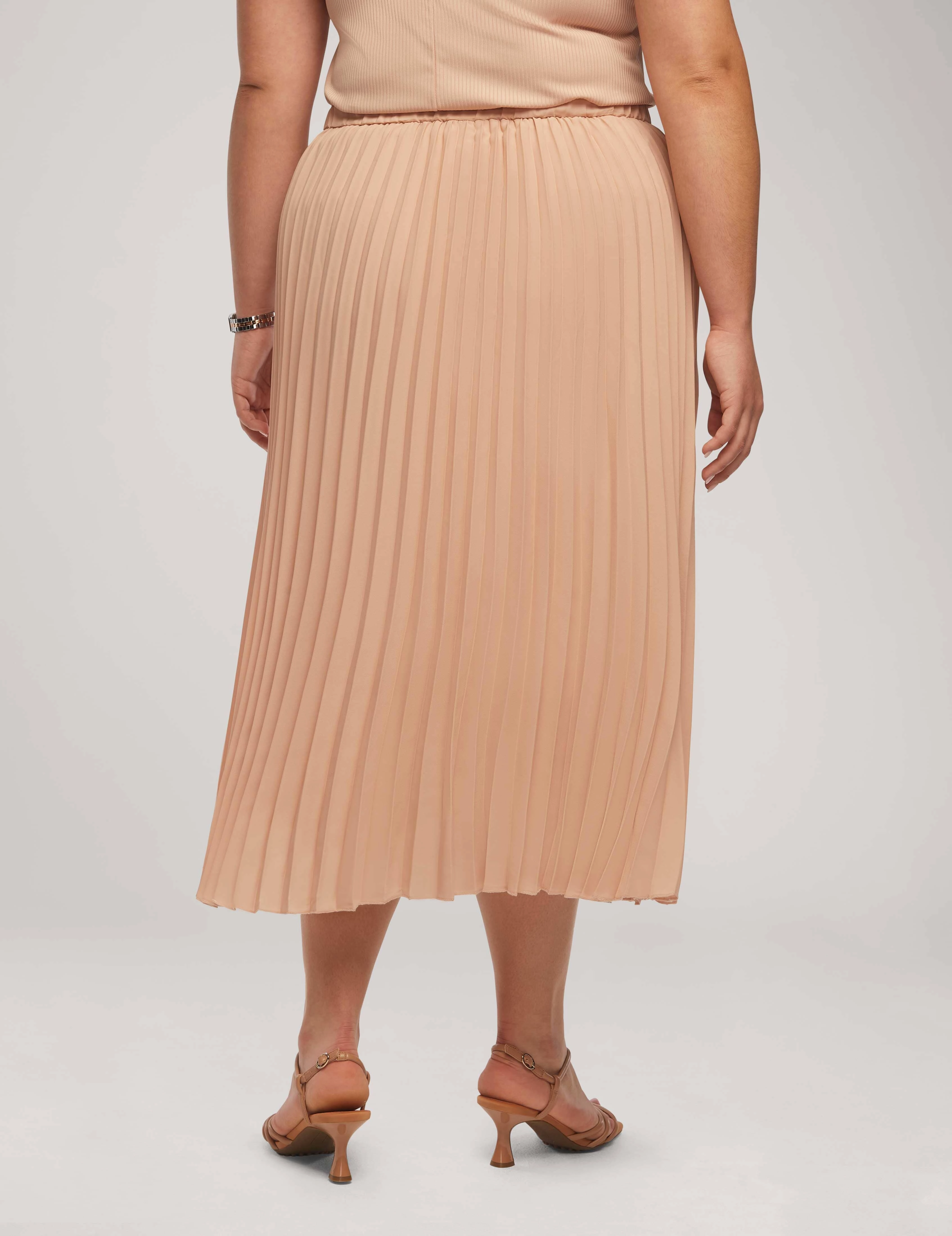 Plus Size Solid Pull On Pleated Skirt- Sale