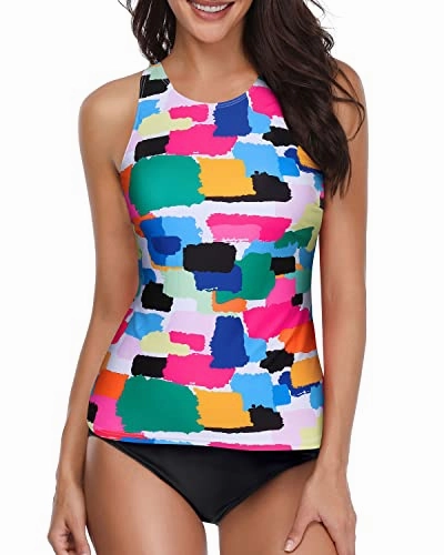 Removable Padded Push Up Two Piece Tankini Swimsuits For Women-Aqua