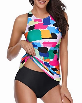 Removable Padded Push Up Two Piece Tankini Swimsuits For Women-Aqua