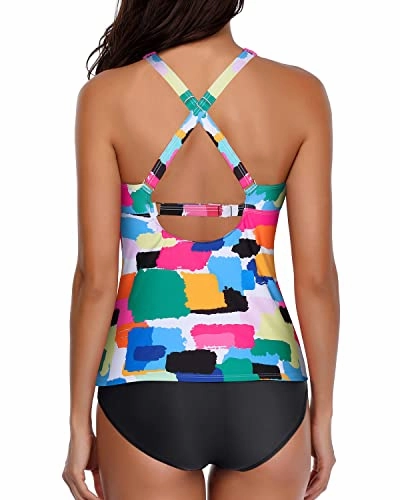 Removable Padded Push Up Two Piece Tankini Swimsuits For Women-Aqua