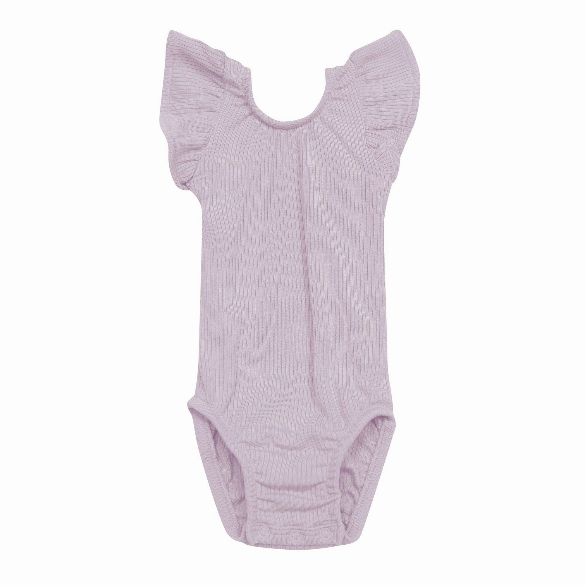 Ribbed Sleeveless Ruffle Leotard - Wisteria