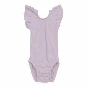 Ribbed Sleeveless Ruffle Leotard - Wisteria