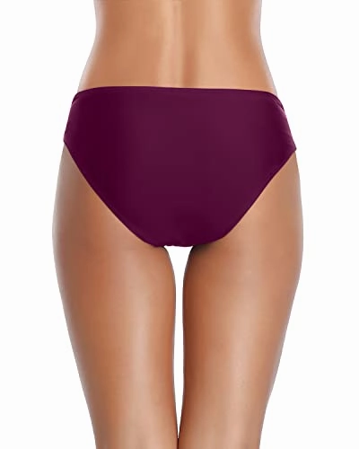 Ruched Swimsuit Bottom High Cut Bathing Suit Bottoms For Curvy Women-Maroon