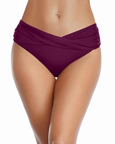 Ruched Swimsuit Bottom High Cut Bathing Suit Bottoms For Curvy Women-Maroon
