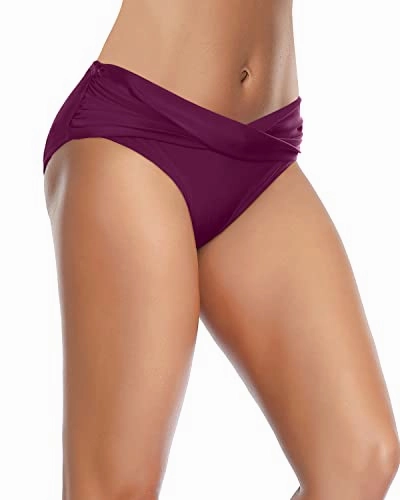 Ruched Swimsuit Bottom High Cut Bathing Suit Bottoms For Curvy Women-Maroon