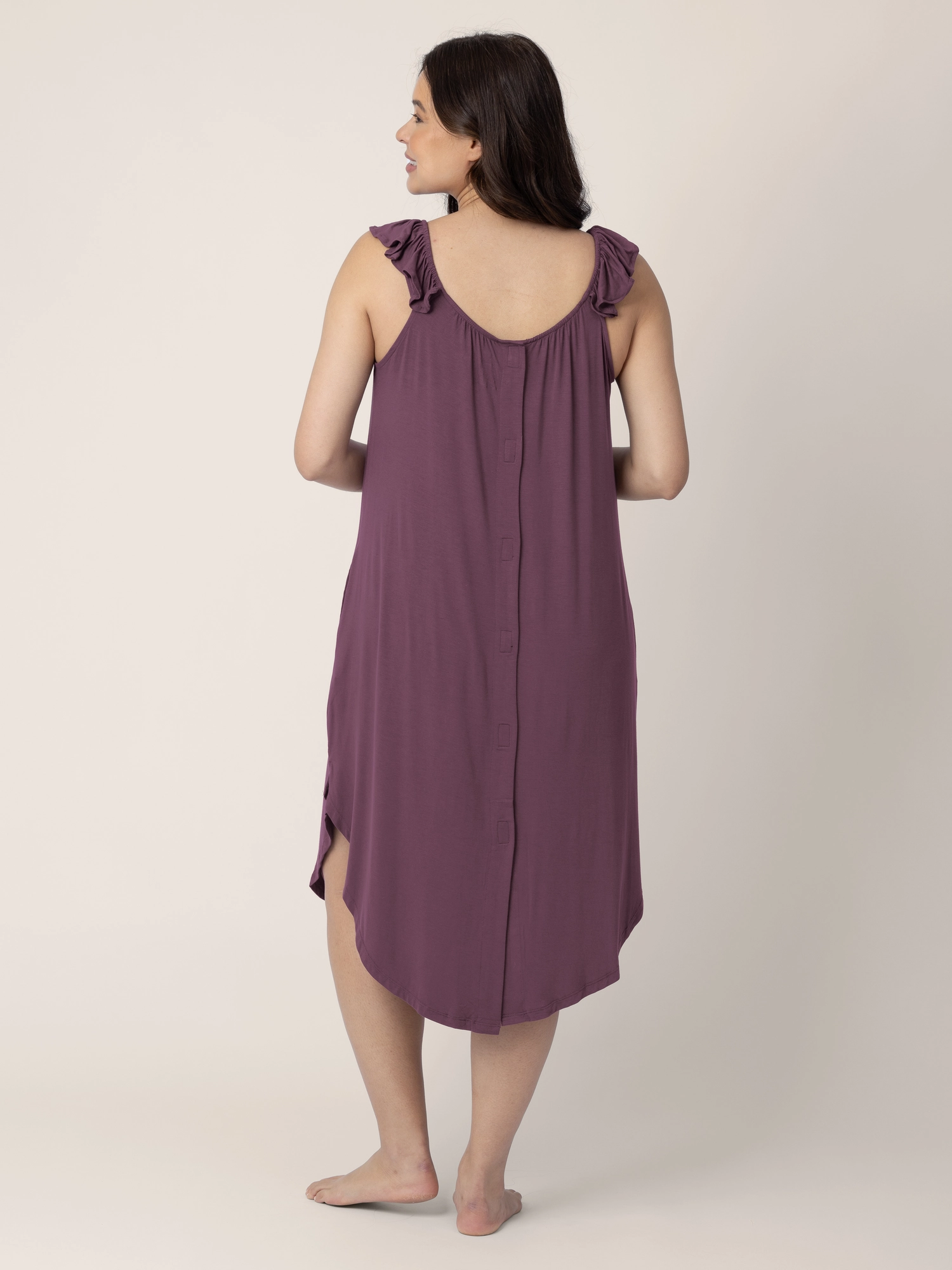 Ruffle Strap Labor & Delivery Gown | Burgundy Plum