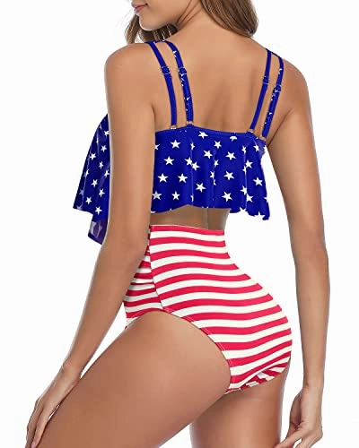 Ruffled Flounce Bikini Swimsuit High Waisted Ruched Bottom Bathing Suit for Women
