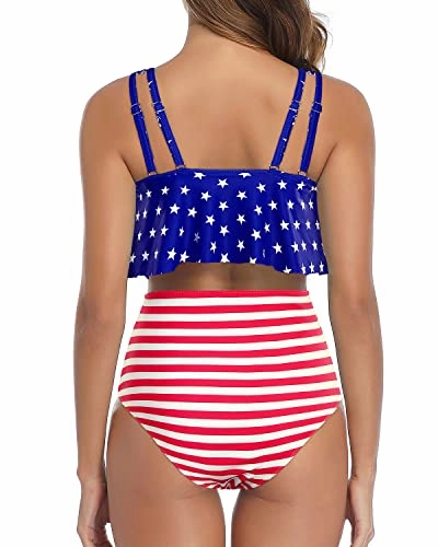Ruffled Flounce Bikini Swimsuit High Waisted Ruched Bottom Bathing Suit for Women